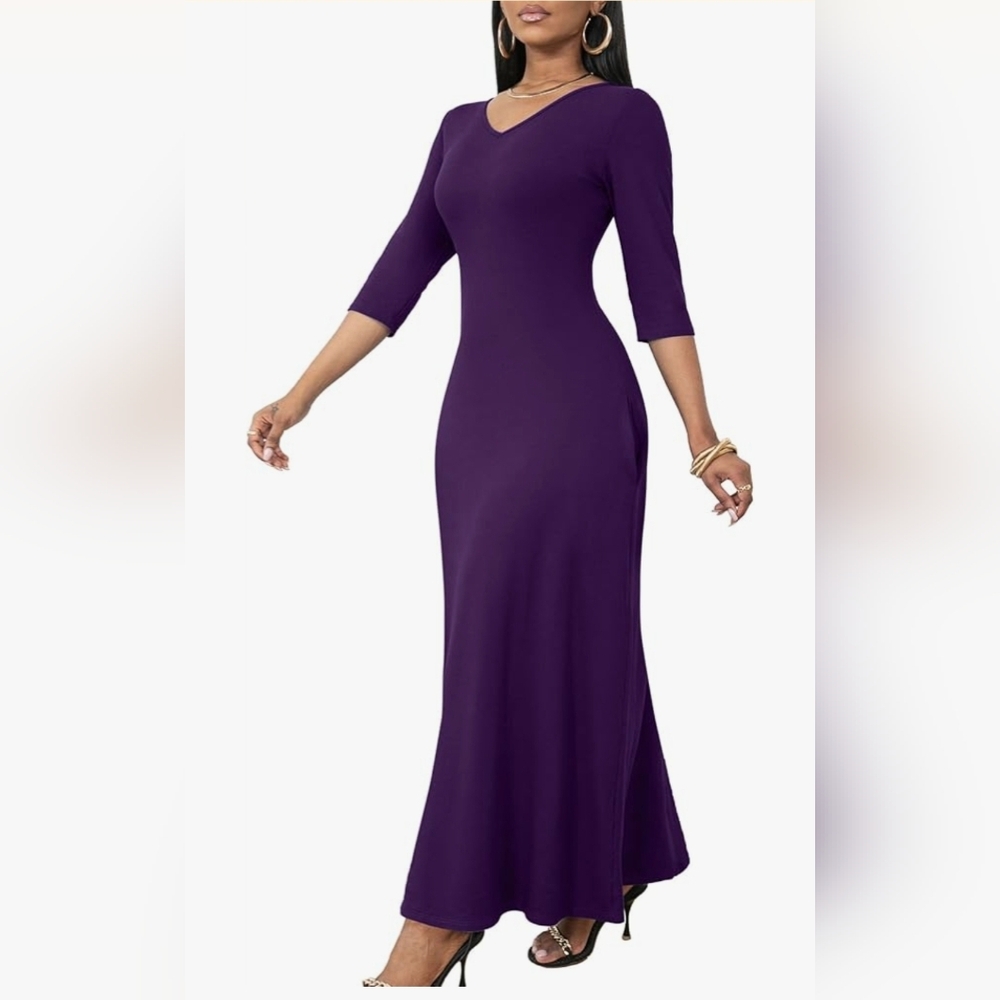 Elegant Purple Maxi Dress w Pockets L Like New